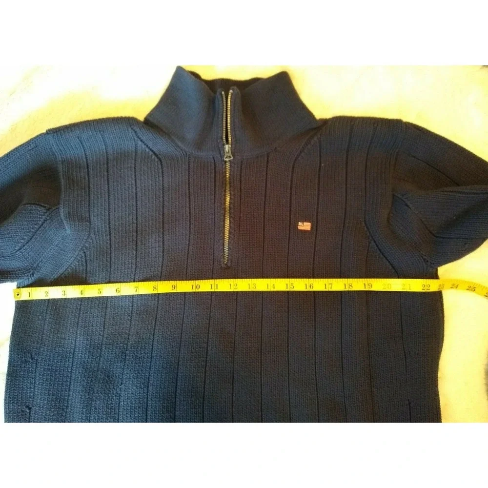 Ralph Lauren Polo Jeans Co Men's XL Navy Knit Sweater Flag Logo 1/4 Zip